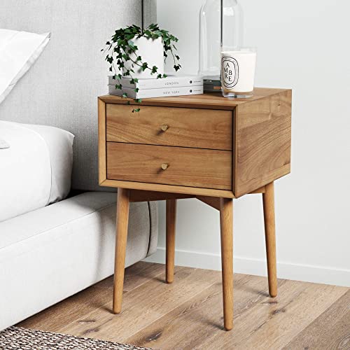 Nathan James 32704 Harper Mid-Century Oak Wood Nightstand with 2-Drawers, Small Side End Table with Storage, Brown