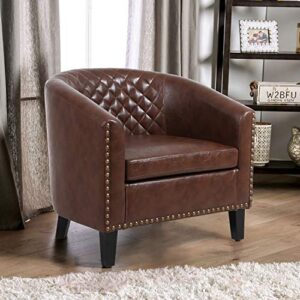ssline armchair barrel club chair,modern pu leather accent chair arm club chair w/nailheads and solid wood legs,tub barrel style lounge chair for living room bedroom reception room (brown)