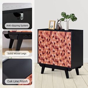 Qiozzey Modern Storage Cabinet with 3D Patterns, Floor Standing Buffet Cabinet, Oak Lines Finish Sideboard Organizer, Anti-Dipping Wood Cabinet for Bedroom, Bathroom, Living Room, Kitchen, Office