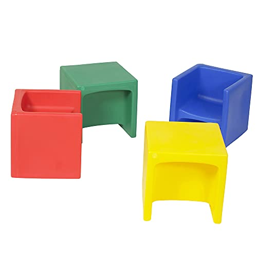 Children's Factory Cube Chairs, Set-4, Primary, CF910-007, Classroom Furniture, Kids Daycare and Preschool Flexible Seating, Toddler Reading Chair