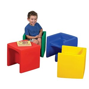 Children's Factory Cube Chairs, Set-4, Primary, CF910-007, Classroom Furniture, Kids Daycare and Preschool Flexible Seating, Toddler Reading Chair