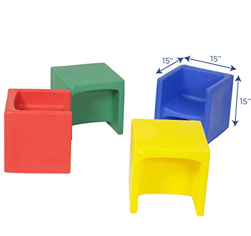 Children's Factory Cube Chairs, Set-4, Primary, CF910-007, Classroom Furniture, Kids Daycare and Preschool Flexible Seating, Toddler Reading Chair