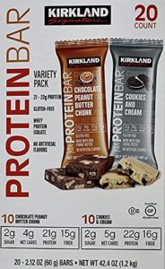 kirkland signature protein bars chocolate peanut butter chunk/ cookies & cream flavor, 42.4 oz, 20 count