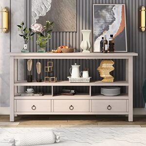 lumisol entrayway console table sofa table buffet server with double storey tabletop, 3 drawers and 3 intermediate compartments for living room (gray wash)