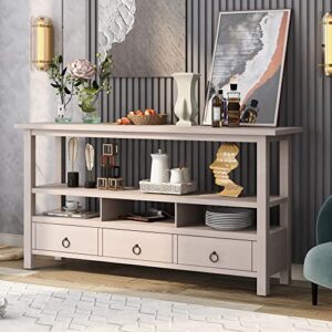 LUMISOL Entrayway Console Table Sofa Table Buffet Server with Double Storey Tabletop, 3 Drawers and 3 Intermediate Compartments for Living Room (Gray Wash)