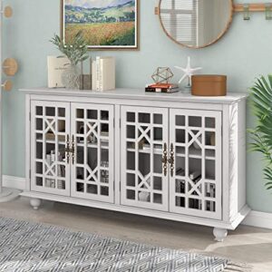 runna acacia wood sideboard buffet cabinet with adjustable height shelves, 4 doors, metal handles, modern storage cabinet entryway cabinet console table for living room bedroom