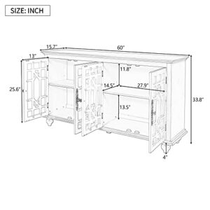 RUNNA Acacia Wood Sideboard Buffet Cabinet with Adjustable Height Shelves, 4 Doors, Metal Handles, Modern Storage Cabinet Entryway Cabinet Console Table for Living Room Bedroom