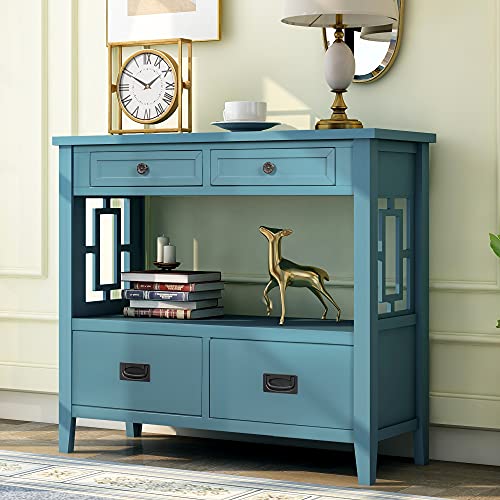 XD Designs Modern Console Table Wood Sofa Table with 4 Drawers and 1 Shelves Sideboard Buffet Table Narrow Accent Table Furniture Light Blue 31.5inchinch H x 36.02inchinch W x 13inchinch D