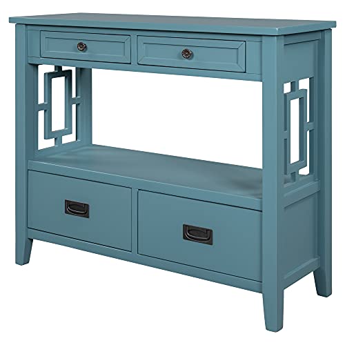 XD Designs Modern Console Table Wood Sofa Table with 4 Drawers and 1 Shelves Sideboard Buffet Table Narrow Accent Table Furniture Light Blue 31.5inchinch H x 36.02inchinch W x 13inchinch D