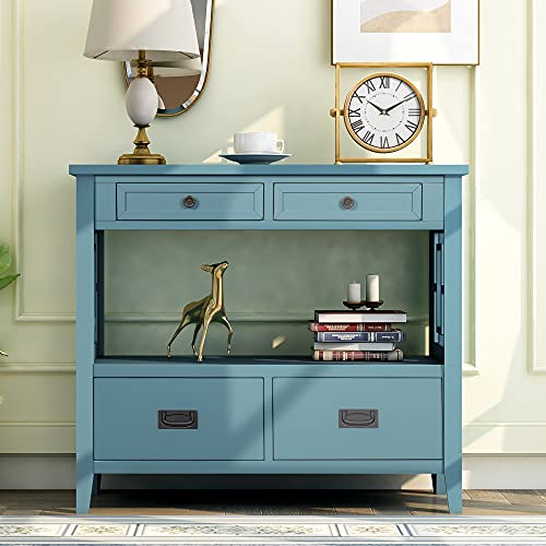 XD Designs Modern Console Table Wood Sofa Table with 4 Drawers and 1 Shelves Sideboard Buffet Table Narrow Accent Table Furniture Light Blue 31.5inchinch H x 36.02inchinch W x 13inchinch D