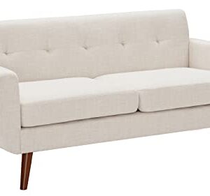 Tbfit 65" W Loveseat Sofa, Mid Century Modern Decor Love Seat Couches for Living Room, Button Tufted Upholstered Small Couch for Bedroom, Solid and Easy to Install Love Seats Furniture, Beige