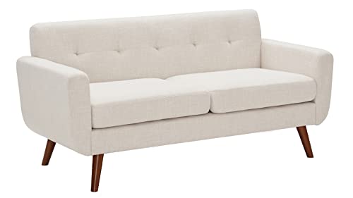 Tbfit 65" W Loveseat Sofa, Mid Century Modern Decor Love Seat Couches for Living Room, Button Tufted Upholstered Small Couch for Bedroom, Solid and Easy to Install Love Seats Furniture, Beige