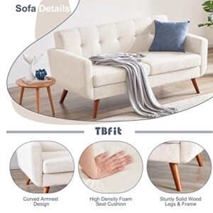 Tbfit 65" W Loveseat Sofa, Mid Century Modern Decor Love Seat Couches for Living Room, Button Tufted Upholstered Small Couch for Bedroom, Solid and Easy to Install Love Seats Furniture, Beige