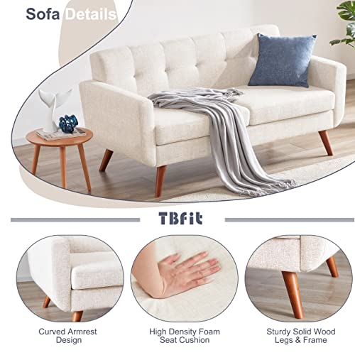 Tbfit 65" W Loveseat Sofa, Mid Century Modern Decor Love Seat Couches for Living Room, Button Tufted Upholstered Small Couch for Bedroom, Solid and Easy to Install Love Seats Furniture, Beige
