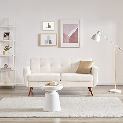 Tbfit 65" W Loveseat Sofa, Mid Century Modern Decor Love Seat Couches for Living Room, Button Tufted Upholstered Small Couch for Bedroom, Solid and Easy to Install Love Seats Furniture, Beige