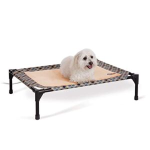 k&h pet products thermo-pet cot heated elevated dog bed – blue plaid/tan, medium 25 x 32 x 7 inches