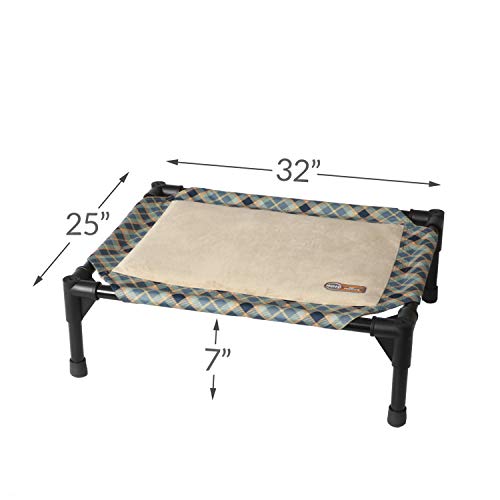 K&H Pet Products Thermo-Pet Cot Heated Elevated Dog Bed - Blue Plaid/Tan, Medium 25 X 32 X 7 Inches