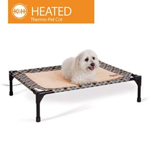K&H Pet Products Thermo-Pet Cot Heated Elevated Dog Bed - Blue Plaid/Tan, Medium 25 X 32 X 7 Inches