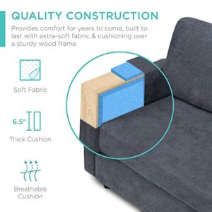Best Choice Products Linen Sectional Sofa for Home, Apartment, Dorm, Bonus Room, Compact Spaces w/Chaise Lounge, 3-Seat, L-Shape Design, Reversible Ottoman Bench, 680lb Capacity - Blue/Gray
