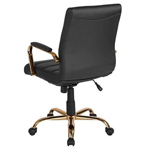 Flash Furniture Whitney Mid-Back Desk Chair - Black LeatherSoft Executive Swivel Office Chair with Gold Frame - Swivel Arm Chair