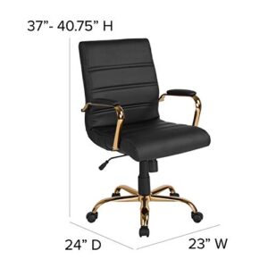 Flash Furniture Whitney Mid-Back Desk Chair - Black LeatherSoft Executive Swivel Office Chair with Gold Frame - Swivel Arm Chair