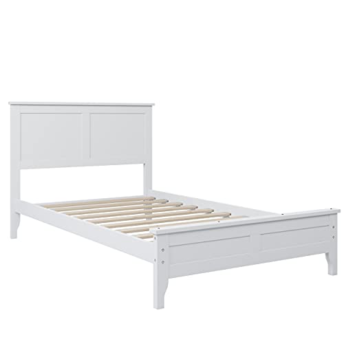 Knocbel Modern Full Platform Bed Frame with Headboard Footboard and 10 Slats Support, No Box Spring Needed, 76" L x 54.3" W x 38.2" H (White)