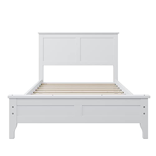 Knocbel Modern Full Platform Bed Frame with Headboard Footboard and 10 Slats Support, No Box Spring Needed, 76" L x 54.3" W x 38.2" H (White)