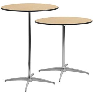 Flash Furniture 30'' Round Wood Cocktail Table with 30'' and 42'' Columns, Beige