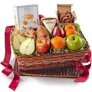 organic nuts, cheese & fruit basket
