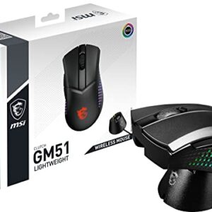 MSI Clutch GM51 Lightweight Wireless Gaming USB RGB Adjustable up to 26000 DPI Desktop Laptop Gaming Mouse (Clutch GM51 Lightweight Wireless)