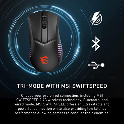 MSI Clutch GM51 Lightweight Wireless Gaming USB RGB Adjustable up to 26000 DPI Desktop Laptop Gaming Mouse (Clutch GM51 Lightweight Wireless)