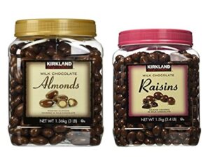 kirkland signature chocolate roasted almonds & chocolate raisin bundle – includes kirkland signature milk chocolate roasted almonds (3.0 lb) & milk chocolate raisin (3.4 lb)