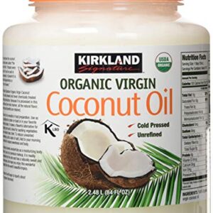 Kirkland Signature Cold Pressed Unrefined Organic Virgin Coconut Oil, 84 Ounce (Pack of 2)
