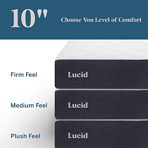 Lucid 10 Inch Memory Foam- Queen Size Mattress – Firm – Gel Infusion – Hypoallergenic Bamboo Charcoal- Mattress in a Box