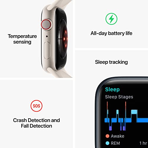 Apple Watch Series 8 [GPS + Cellular 41mm] Smart Watch w/Midnight Aluminum Case with Midnight Sport Band - S/M. Fitness Tracker, Blood Oxygen & ECG Apps, Always-On Retina Display, Water Resistant