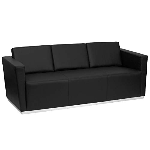 Flash Furniture HERCULES Trinity Series Contemporary Black LeatherSoft Sofa with Stainless Steel Base