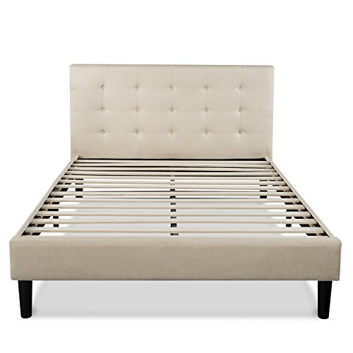 Zinus Ibidun Upholstered Button Tufted Platform Bed/ Mattress Foundation/ Easy Assembly/ Strong Wood Slat Support, Queen, Beige