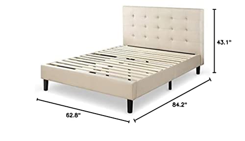 Zinus Ibidun Upholstered Button Tufted Platform Bed/ Mattress Foundation/ Easy Assembly/ Strong Wood Slat Support, Queen, Beige