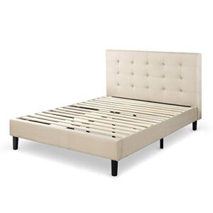 Zinus Ibidun Upholstered Button Tufted Platform Bed/ Mattress Foundation/ Easy Assembly/ Strong Wood Slat Support, Queen, Beige