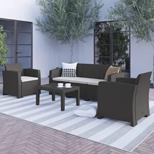 flash furniture 4 piece outdoor faux rattan chair, sofa and table set in dark gray, 30 x 67.5 x 27