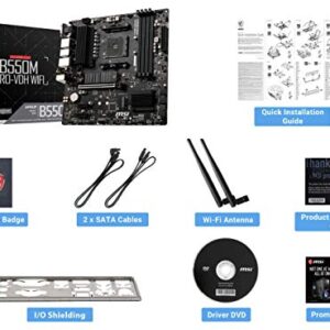 MSI B550M PRO-VDH WiFi ProSeries Motherboard (AMD AM4, DDR4, PCIe 4.0, SATA 6Gb/s, M.2, USB 3.2 Gen 1, Wi-Fi, D-SUB/HDMI/DP, Micro-ATX)