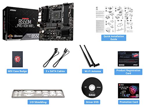 MSI B550M PRO-VDH WiFi ProSeries Motherboard (AMD AM4, DDR4, PCIe 4.0, SATA 6Gb/s, M.2, USB 3.2 Gen 1, Wi-Fi, D-SUB/HDMI/DP, Micro-ATX)