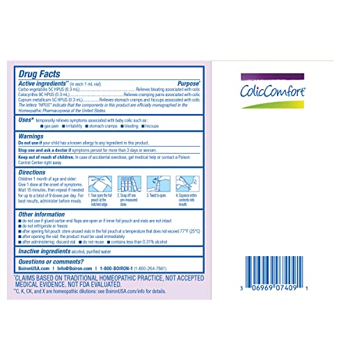 Boiron ColicComfort Single-Use Drops for Relief from Colic Symptoms of Gas Pain, Bloating, and Cramps - Sterile and Non-Drowsy Liquid Doses - 30 Count (Pack of 1)