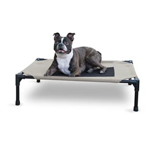 k&h pet products elevated cooling outdoor dog bed portable raised dog cot taupe/black medium 25 x 32 x 7 inches