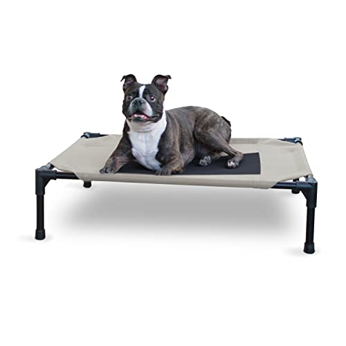 K&H PET PRODUCTS Elevated Cooling Outdoor Dog Bed Portable Raised Dog Cot Taupe/Black Medium 25 X 32 X 7 Inches