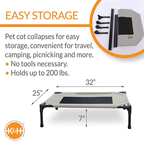 K&H PET PRODUCTS Elevated Cooling Outdoor Dog Bed Portable Raised Dog Cot Taupe/Black Medium 25 X 32 X 7 Inches