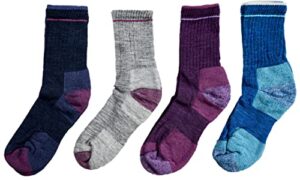 kirkland signature ladies’ quarter trail socks merino wool blend , purple gray blue, 4 pairs