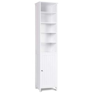 waterjoy 72” tall cabinet, standing tall storage cabinet, wooden white bathroom cupboard with door and 5 adjustable shelves, elegant and space-saving