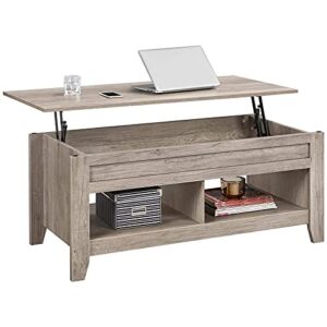 yaheetech lift top coffee table with hidden storage compartment & lower shelf, lift tabletop farmhouse table for living room office reception, 47.5in l, gray