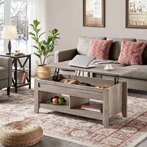 Yaheetech Lift Top Coffee Table with Hidden Storage Compartment & Lower Shelf, Lift Tabletop Farmhouse Table for Living Room Office Reception, 47.5in L, Gray